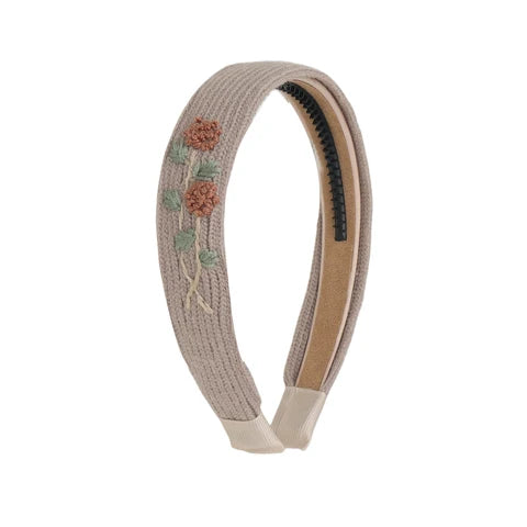 Halo Luxe Josie Floral Embroidered Knit Headband Tan
