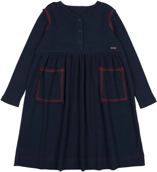 Lil Legs Navy/Red Ribbed Placket Dress