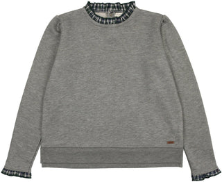 Lil Legs Light Grey Plaid Ruffle Collar Sweatshirt