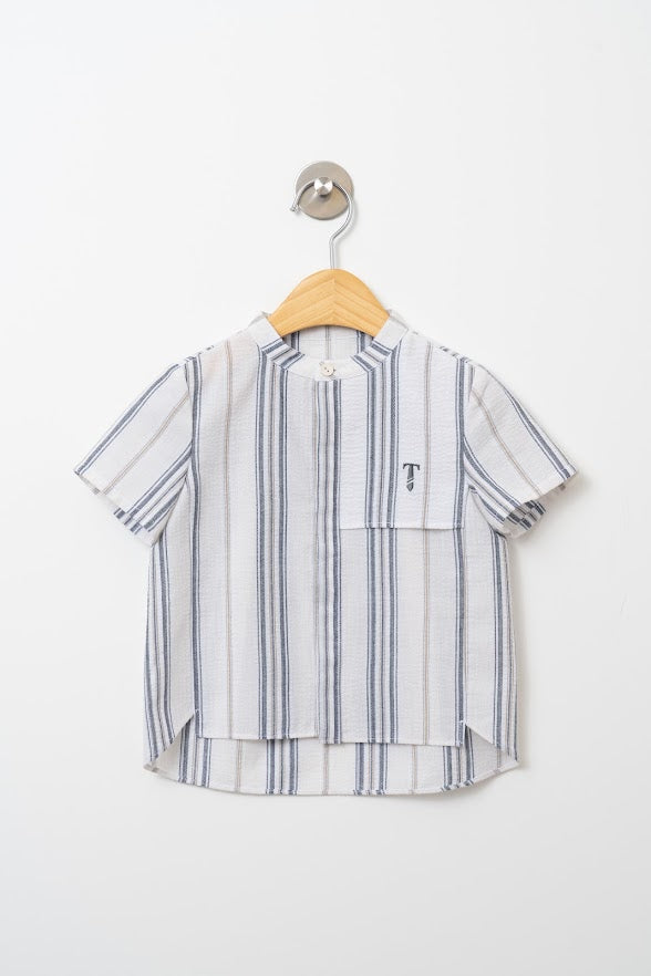 Tieit Beige Stripe Pocket Shirt