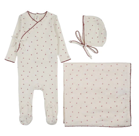 Lilette Cherry Scallop Layette Set Cream/Pink