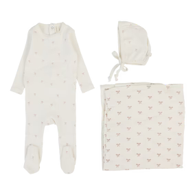 Lilette Printed Pointelle Layette Set Cream/Pink Bow