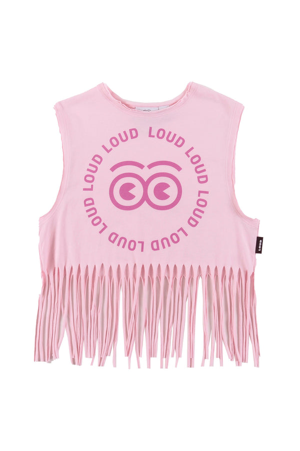 Loud AMORE Top Crop Fringes in Soft Pink/Rose Print