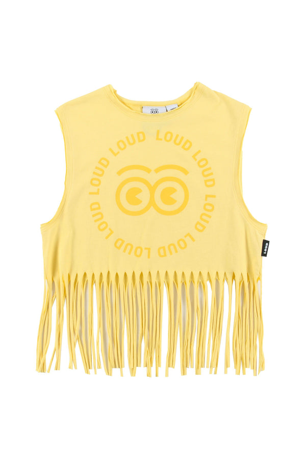 Loud AMORE Top Crop Fringes in Yellow/Spectra Print