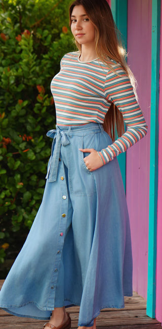 Luna Mae Ivy Light Denim Tencel Skirt