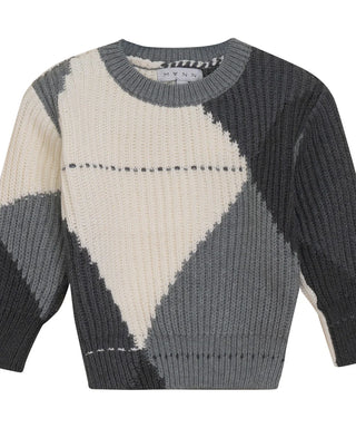 MANN Grey/Cream Colour Blocked Argyle Sweater