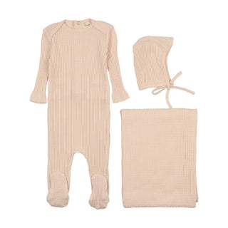 Mema knits picot edge textured three peice set peach dust