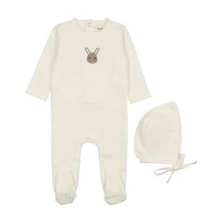 Mema Knits Winter White/Bunny French Terry Embroidered Animal Footie