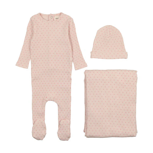 Mema Knits Wide Ribbed Heart Textured 3PC Pink Tint/Rose Hearts