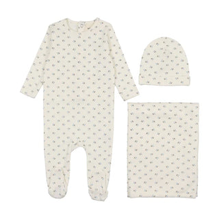 Mema Knits Bud print three piece set Blissful blue