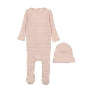 Mema Knits Wide Ribbed Heart Textured Footie Pink/Rose