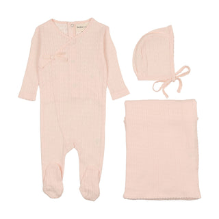 Mema Knits Pointelle heart three piece set peach dust