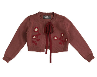 Noma Berry Embroidered Flowers Cardigan With Neck Tie