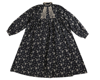 Noma Navy Floral Dress with Lace Tucks
