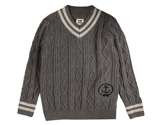 Noma Textured knit with neck stripe in Charcoal