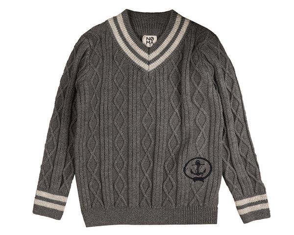 Noma Textured knit with neck stripe in Charcoal