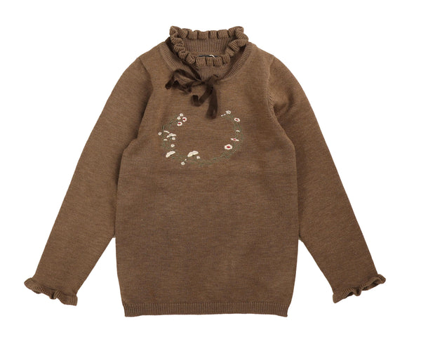 Belati Mocha Knit Shell With Neck Ribbon