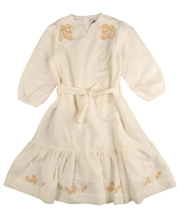 Noma Peach Mandarin Collar Embroidered Dress