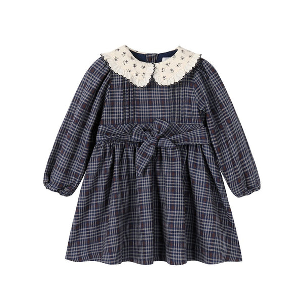 Nou Nelle Plaid Dress with Floral Collar