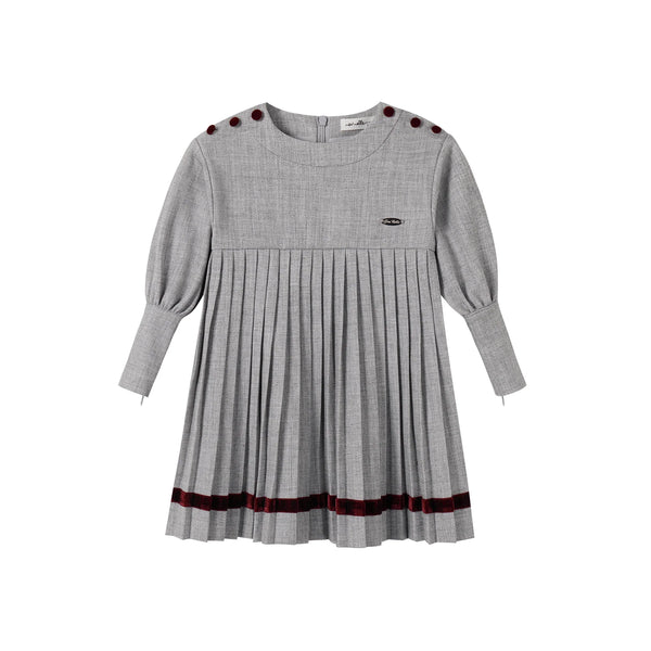 Nou Nelle Pleated Button Dress Light Grey