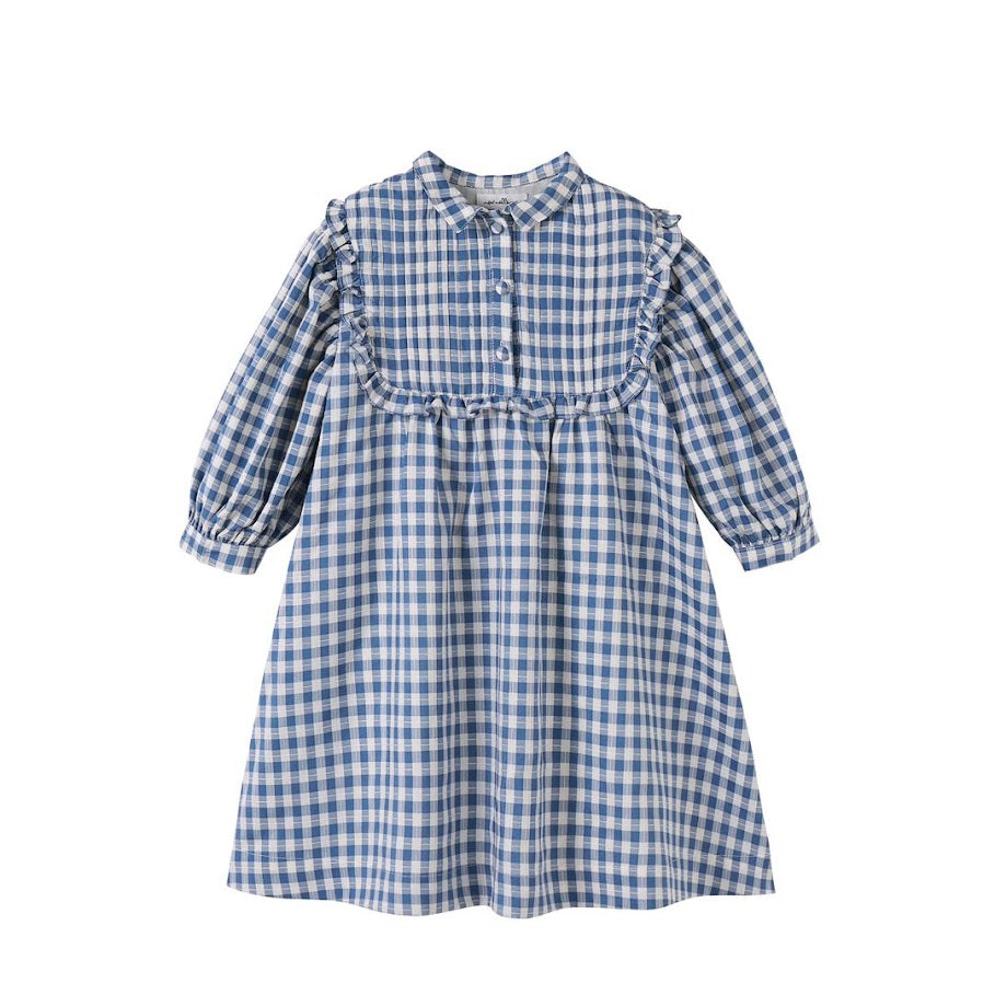 Nou Nelle Blue Gingham Ruffle Dress | Sugar and Spice Children's Boutique