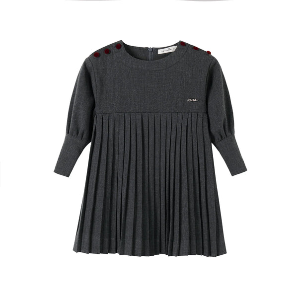 Nou Nelle Pleated Button Dress Dark Grey