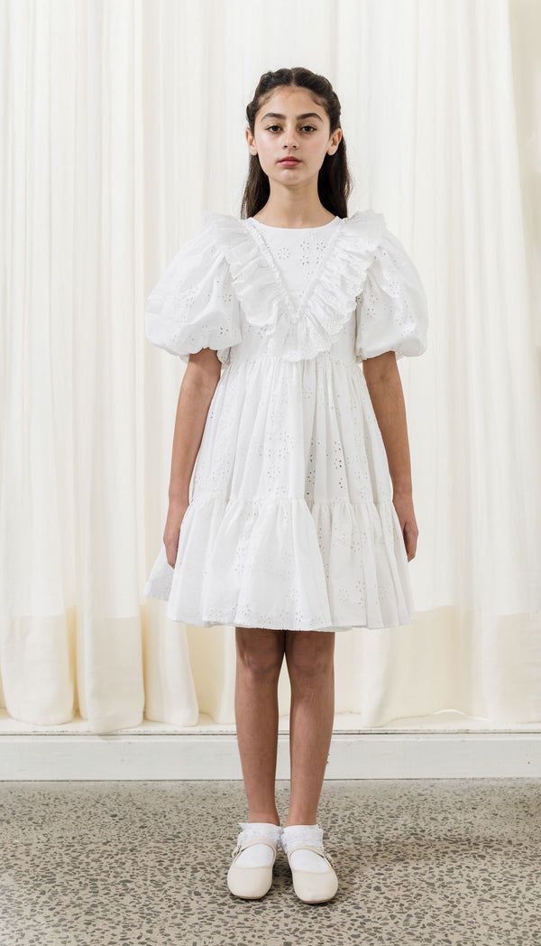 Petite Amalie White Eyelet Poplin Dress