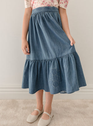 Petite Pink Dark Chambray Patchwork Skirt