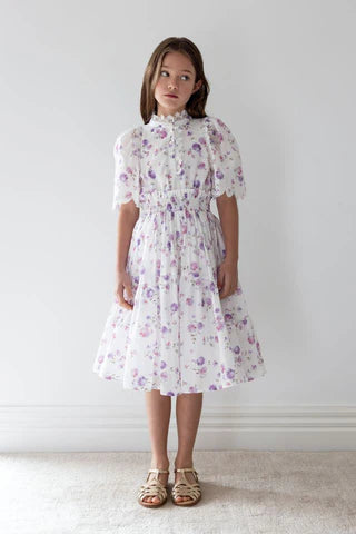 Petite Amalie Lilac Floral Shirred Waist Dress