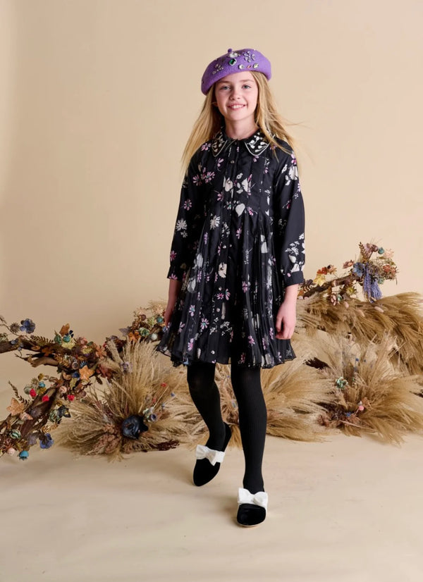 Porter Black Floral Beaded Collar Dress