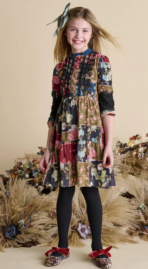 Porter Multi Colour Floral Design Lace Sleeve Dress