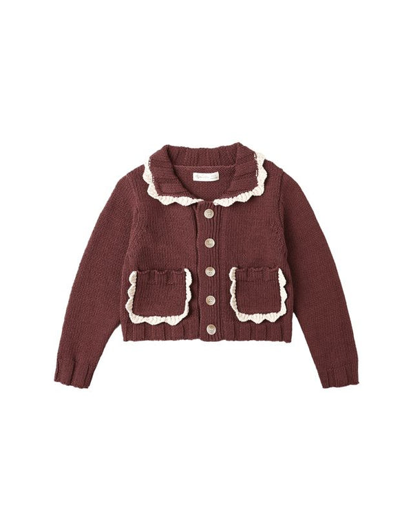Rylee & Cru Collared Cardigan in Burgundy