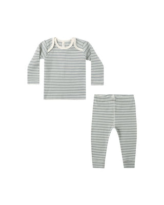 Quincy Mae Ribbed Tee+Legging Set Steel Micro Stripe