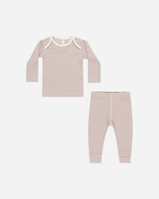 Quincy Mae Mauve Stripe Ribbed Tee Set