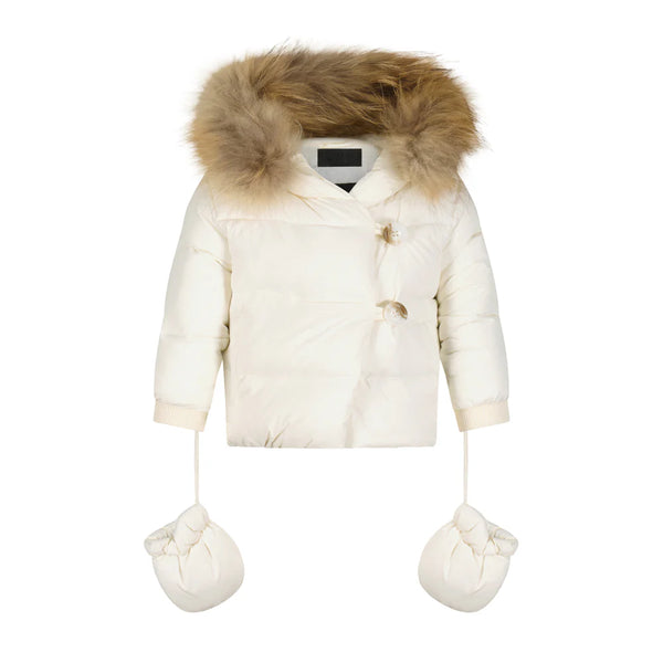 Scotch Bonnet White Baby Coat with Brown Buttons