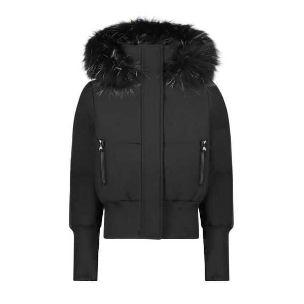 Scotch Bonnet Black/White Fur Ribbed Cuff Bomber