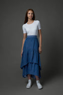 Zaikamoya Layered Skirt in Blue Denim