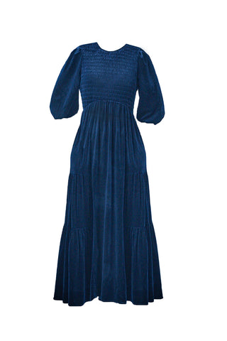 Zaikamoya Blue Velour Vanessa Dress