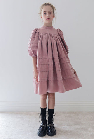 Steph the Label Cord Pleat Sleeve Dress in Dusty Lilac