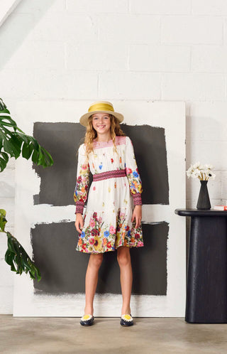 Porter Vibrant Design Dress with Shirred Neck