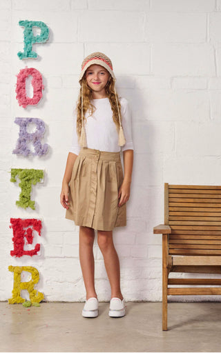 Porter Beige Top Button Skirt
