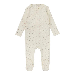 Lilette Scattered Branch Printed Wrapover Footie in Ivory