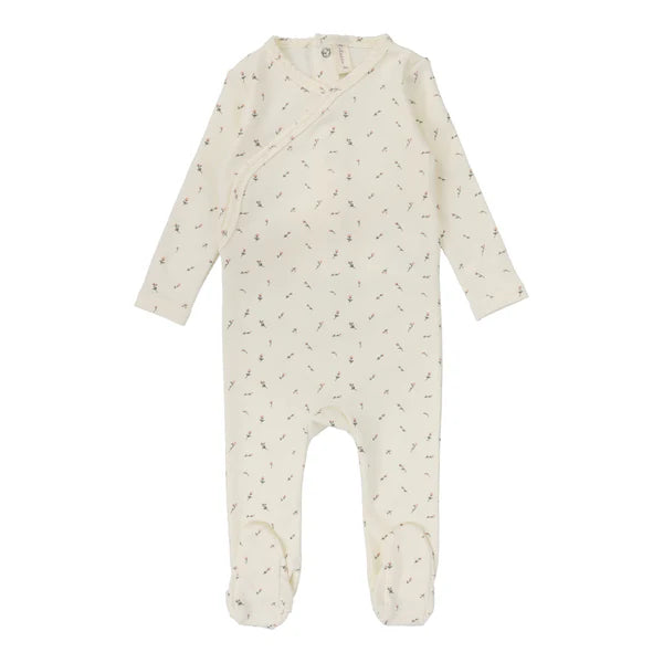 Lilette Scattered Branch Printed Wrapover Footie in Ivory