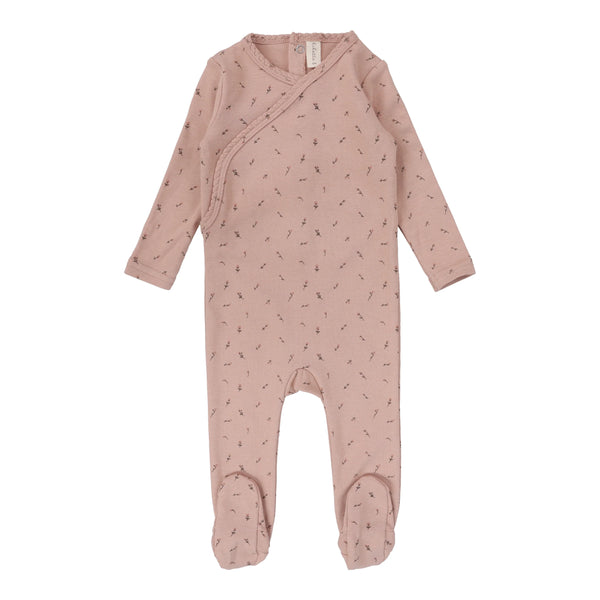 Lilette Scattered Branch Printed Wrapover Footie in Pink