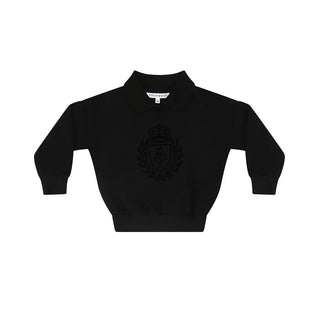 Little Parni Black Collar Sweatshirt with logo flocking