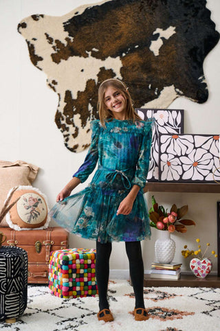 Porter Green Tulle with Floral Print Dress