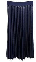 Gold Thread Navy Leather Pleated Skirt