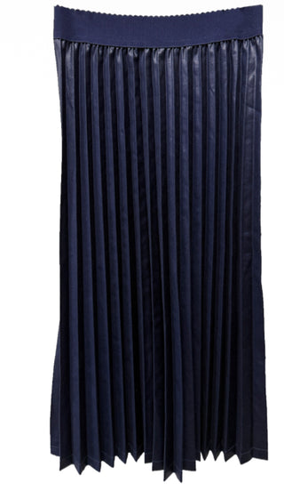 Gold Thread Navy Leather Pleated Skirt