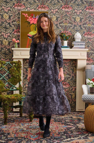 Laurent Grey Smoked Design Organza Dress