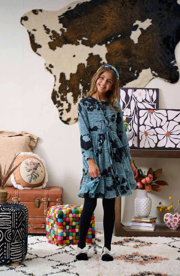 Porter Light Blue/Black Spots Floral Dress